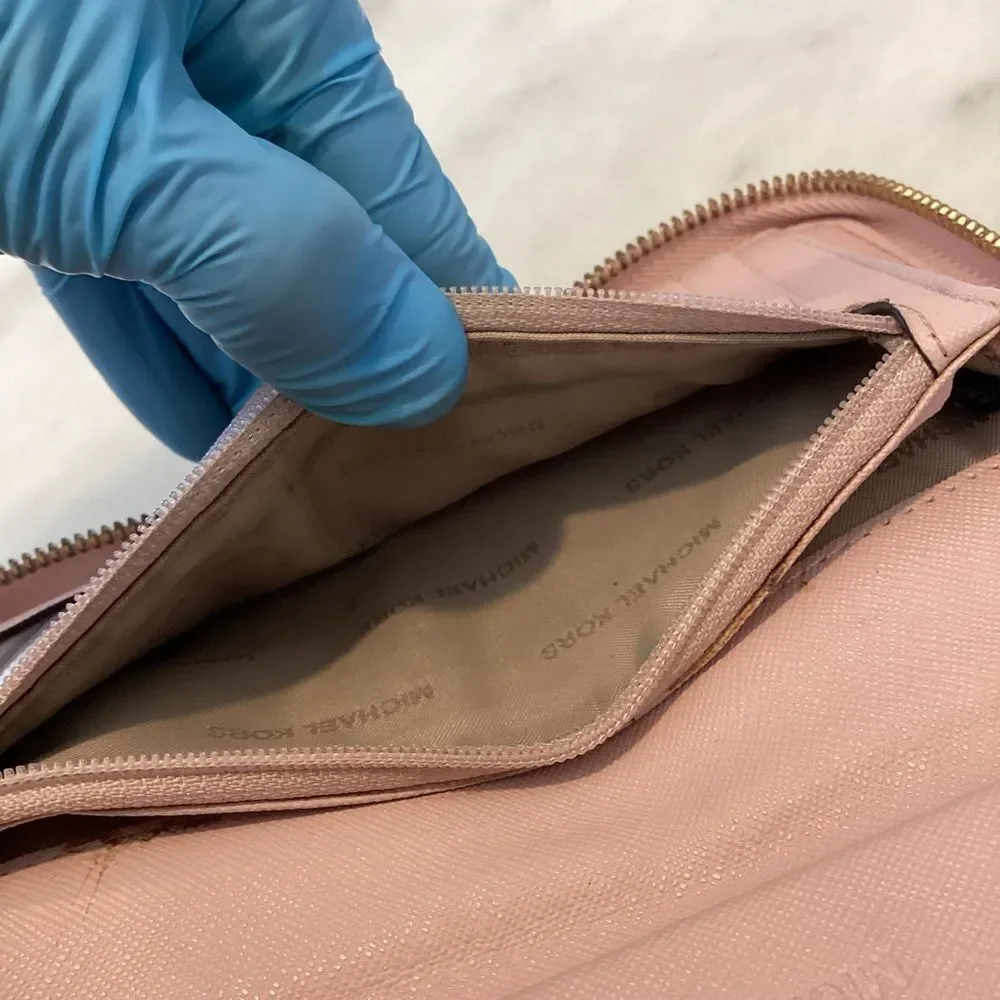 Michael Kors Wallet Leather Pink Saffiano Full Zip Continental Wallet